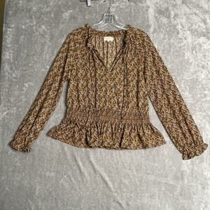 Melloday Tunic Peasant Boho Top Womens Medium Floral Long Sleeve V Neck Peplum